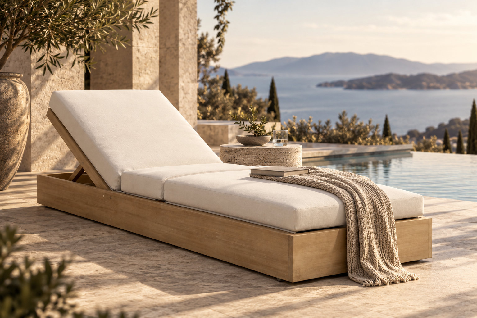 Adriatic 27 " Acacia Patio Chaise Lounge, Beige