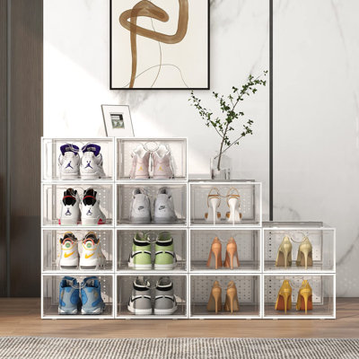 12 Pack Shoe Storage Box Plastic Stackable Shoe Organizer