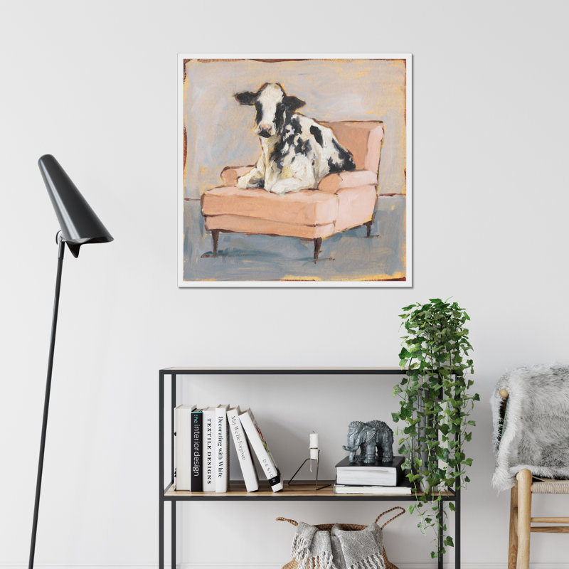 Moo-ving In II by Ethan Harper - Painting, White Framed Paper Print, 95cm H x 95cm W x 2.3cm D