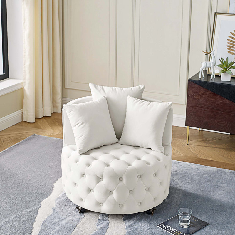 Fauteuil demi-tonneau Jakora, Velours beige