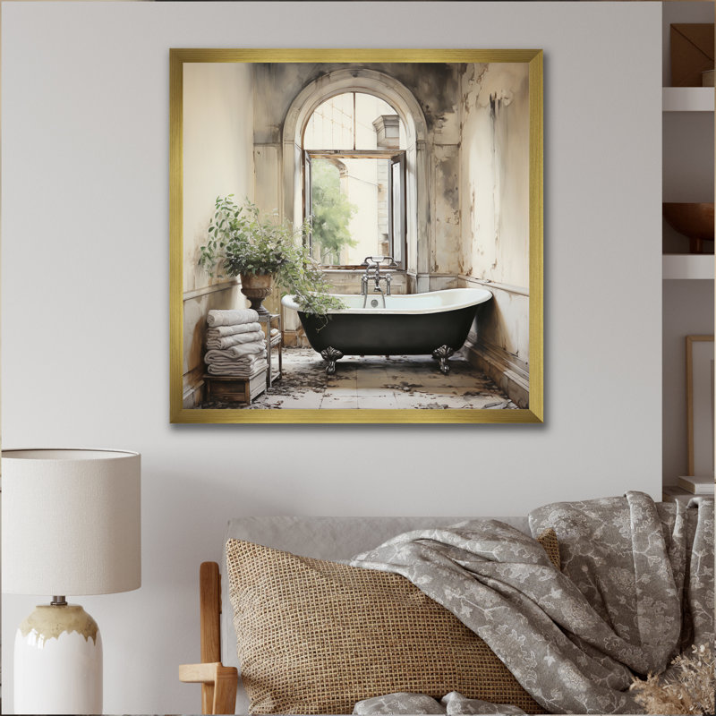 «Bath Bath» de Tranquility II - art mural, H 24 po x l 24 po x P 1 po, Cadre doré simple