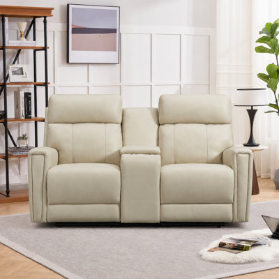 Dual-Motor Zero Gravity Leather Reclining Loveseat Couch with USB and USB-C Port Storage Console with 2 Cup Holders