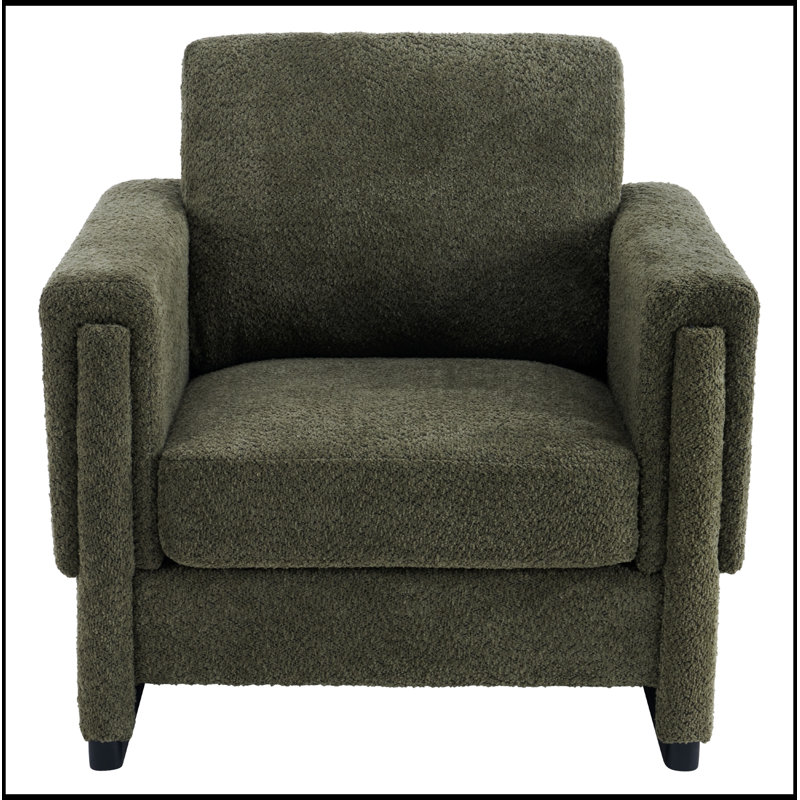 Fauteuil d'appoint rembourré avec accoudoirs en bois et coussin épais, Green