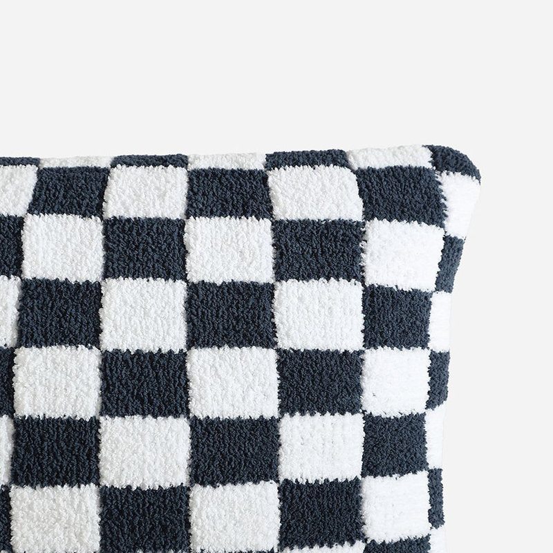 Checkerboard Lumbar Pillow Cover & Insert, 20" H x 20" W' x 1.4" D, Midnight/Clear White Checkered