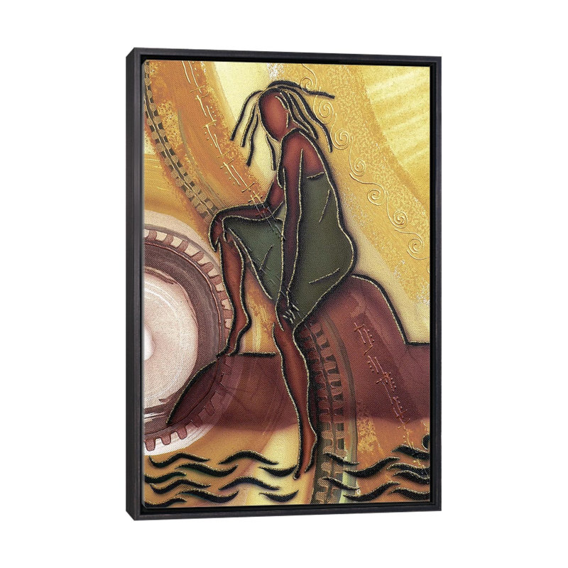 « By the Water » par Fred Odle-impression, Pas de tapis, H 26 po x l 18 po x 1,5 po, Toile avec cadre noir patiné