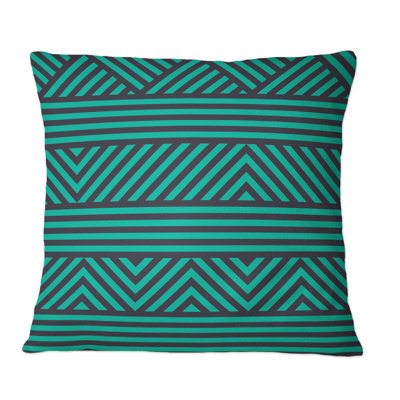 Coussin décoratif à motif géométrique vert triangles et lignes I