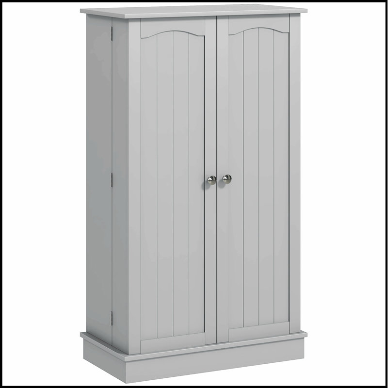 41 Inch Freestanding Kitchen Pantry Cabinet with 12 Door Shelves, Double Doors, 5-Tier Shelving, and Adjustable Shelves, Paper Gray
