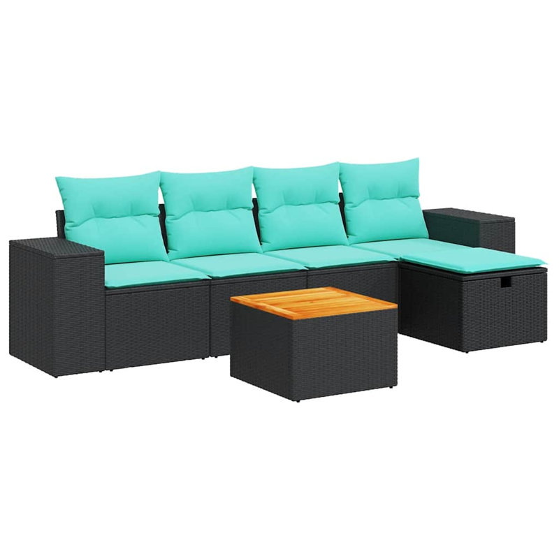  Ensemble de canapé de patio 6 pièces avec coussins en rotin de polyester
