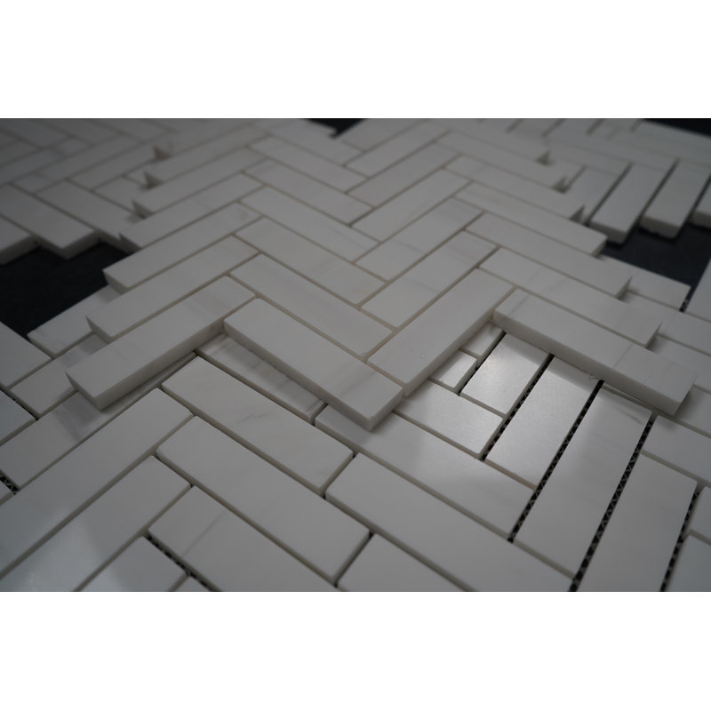 Bianco Dolomite 1 po x 4 po à chevrons brillant