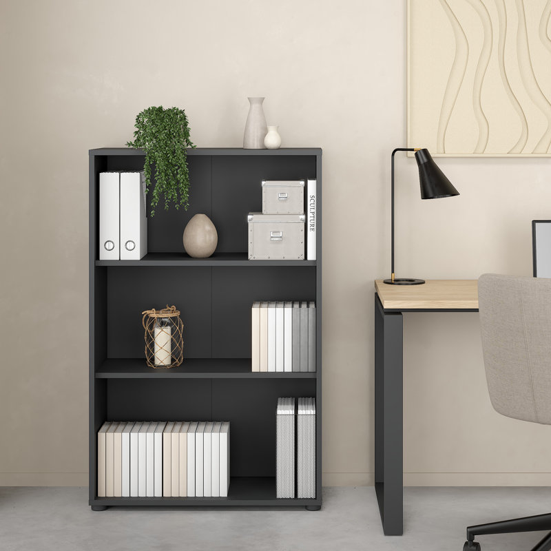 Bibliothèque en bois manufacturé à 3 tablettes Embrie, Gris mat