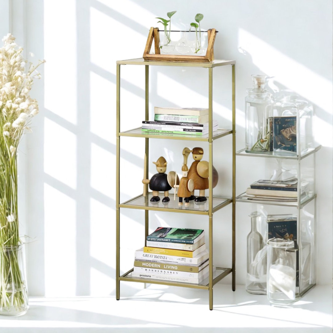 4 Tier Tempered Glass Storage Shelving Unit Gold