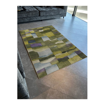 Green Themed Multicolor Mixed Geometric Shape Patterned Creative Modern Decorative Rug