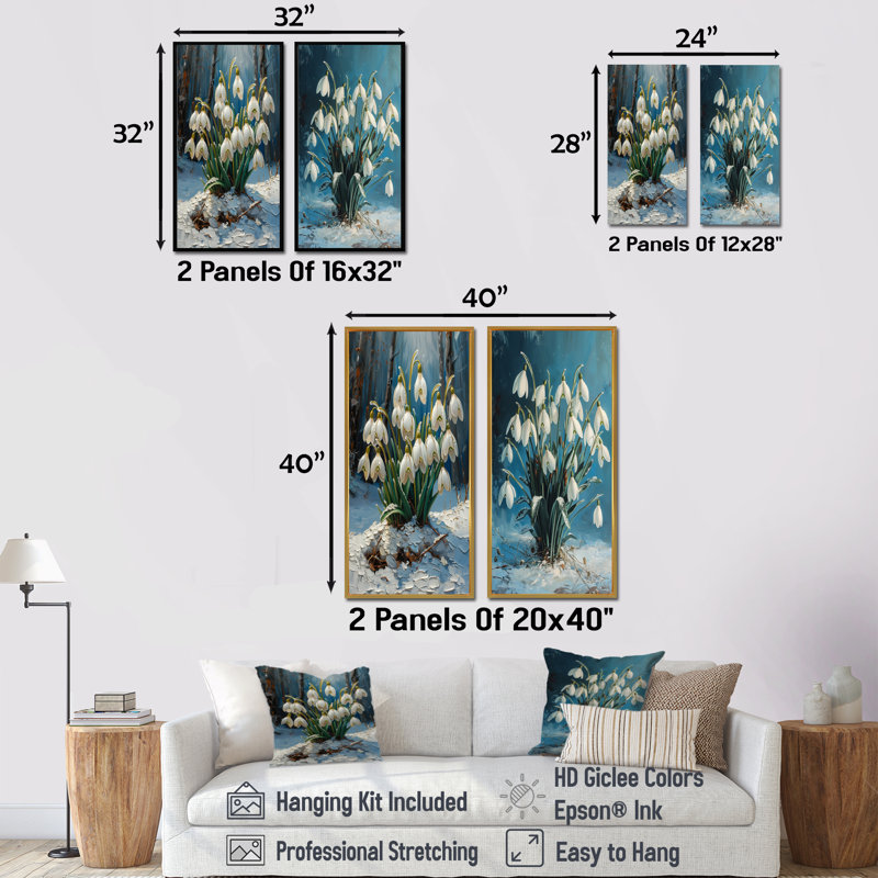 Ensemble de 2 pièces d'art mural blanc et bleu glace, H 28 po x l 24 po, Impression encadrée, Blanc