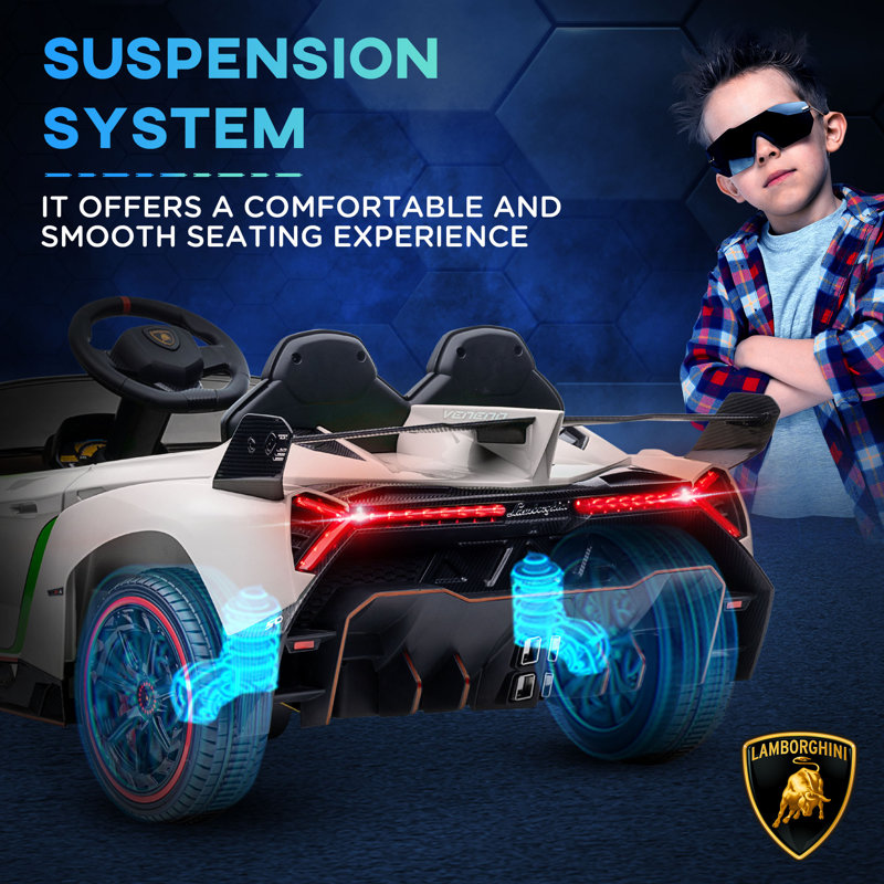 White 12V Lamborghini Veneno Kids Ride-On Car with Remote Control