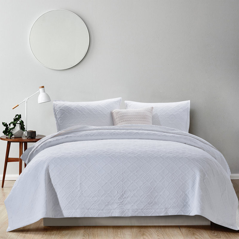  100% Cotton Matelasse Coverlet, Queen Coverlet + 2 Shams