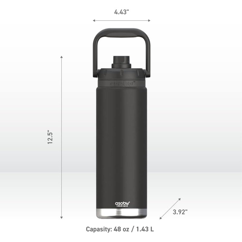 Asobu 1478ml Double Wall Insulated Stainless Steel Water Bottle, Black