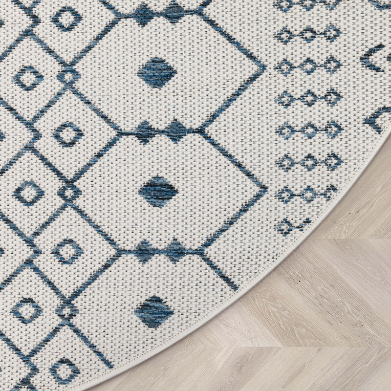 Marshanna Nord Lattice Indoor/Outdoor Flat-Weave Area Rug, Round 5'3", Light Blue