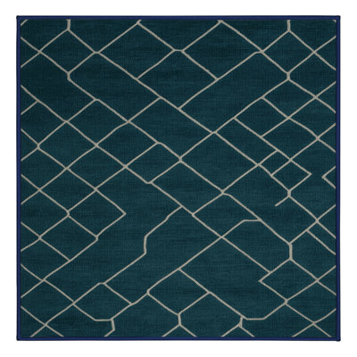 Tapis bleu en treillis lavable à la machine