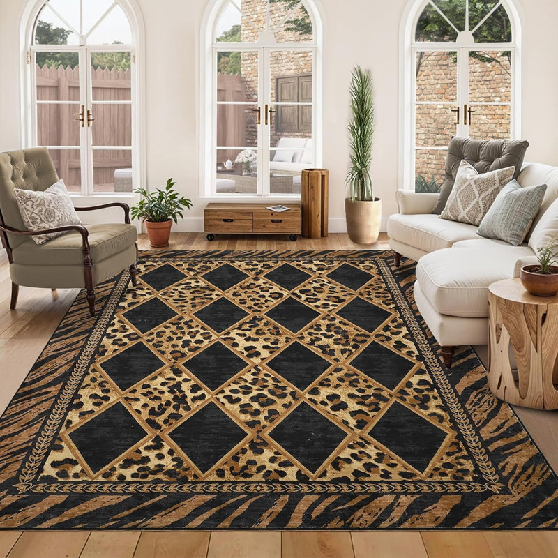 2x8 Leopard Print Runner Rug, Soft Low Pile, Non-Slip Washable Hallway Runner for Kitchen, Bedroom, Laundry (Light Brown/Grey)