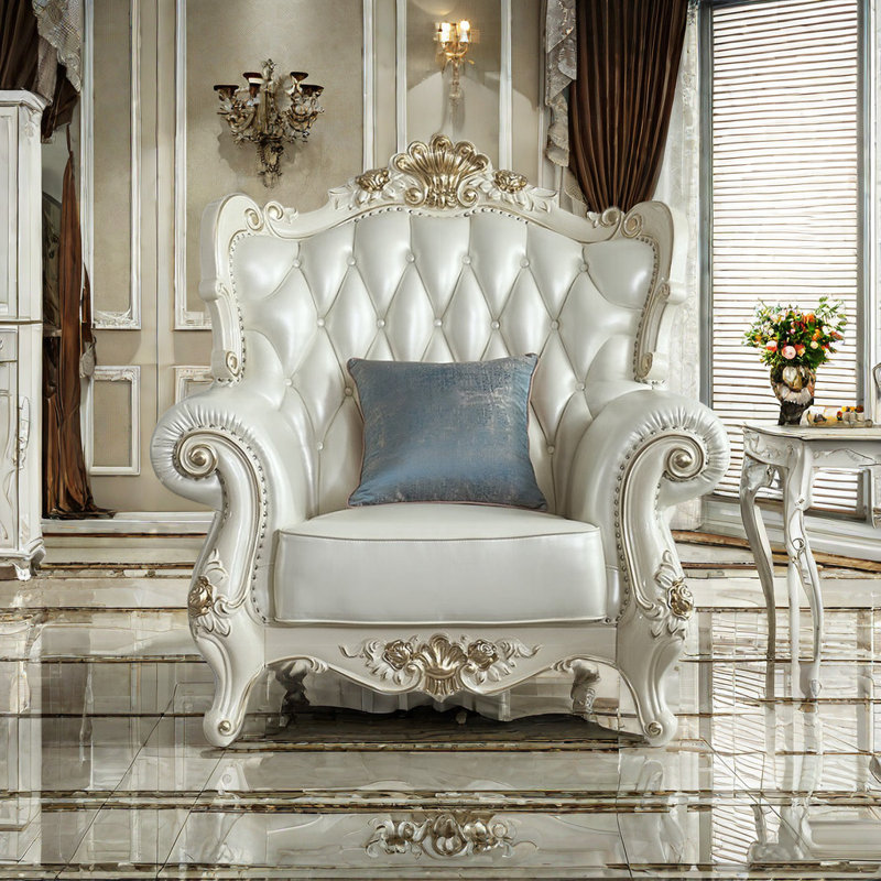 Fauteuil en cuir véritable touffeté de 47,2 po European