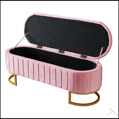 Élégant repose-pieds de rangement rembourré en velours capitonné, idéal pour la chambre à coucher et le salon, entièrement assemblé sauf les pieds