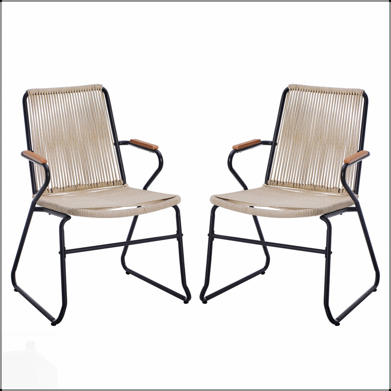 Ensemble de 2 chaises MOONSTONE de conception moderne avec un tissage durable et un cadre en fer robuste pour l'extérieur