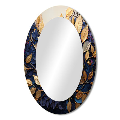 Shanarra Gold Leaves Charm In Winter - Leaves Mirror, Gold Unique Wall Mirror, Printed Metal Art