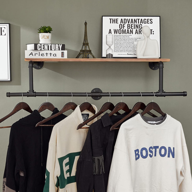 Industrial Pipe Clothing Rack With Top Shelf