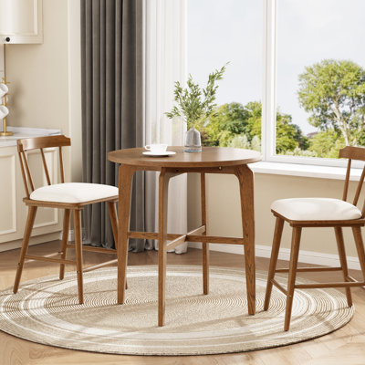 Rowan 36.22" High Retro Light Nordic Round Wooden Counter Table with Cross-Reinforced Base