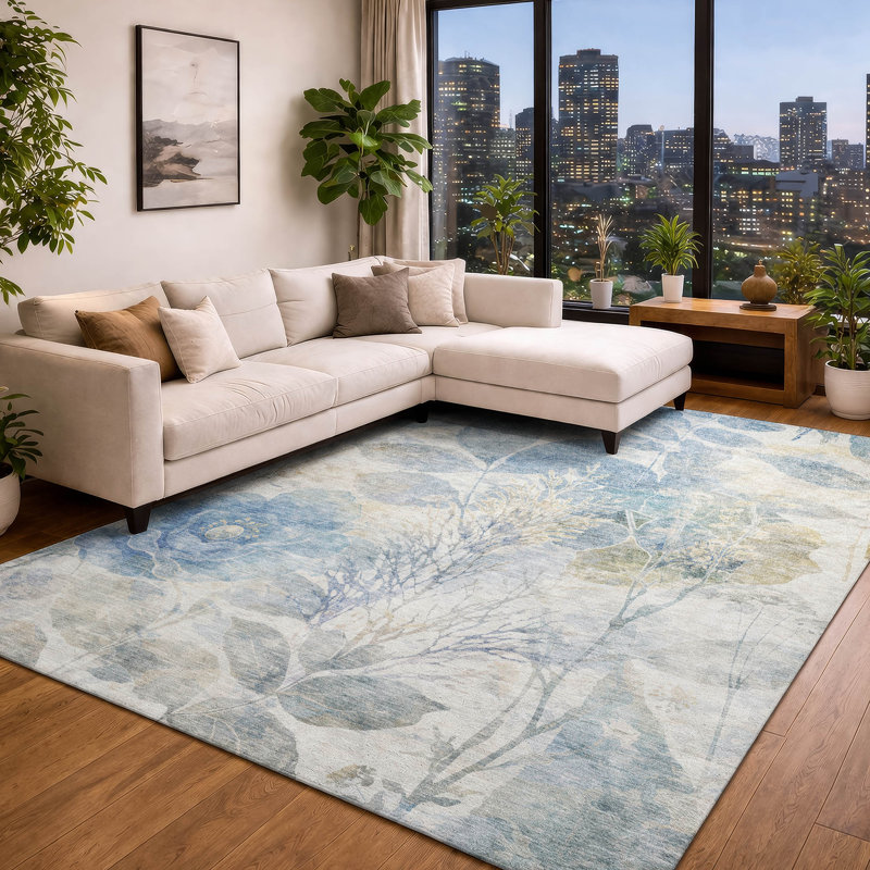 Machine Washable Indoor/Outdoor Chantille ACN2890 Floral Rug, Sky, 8' x 10'
