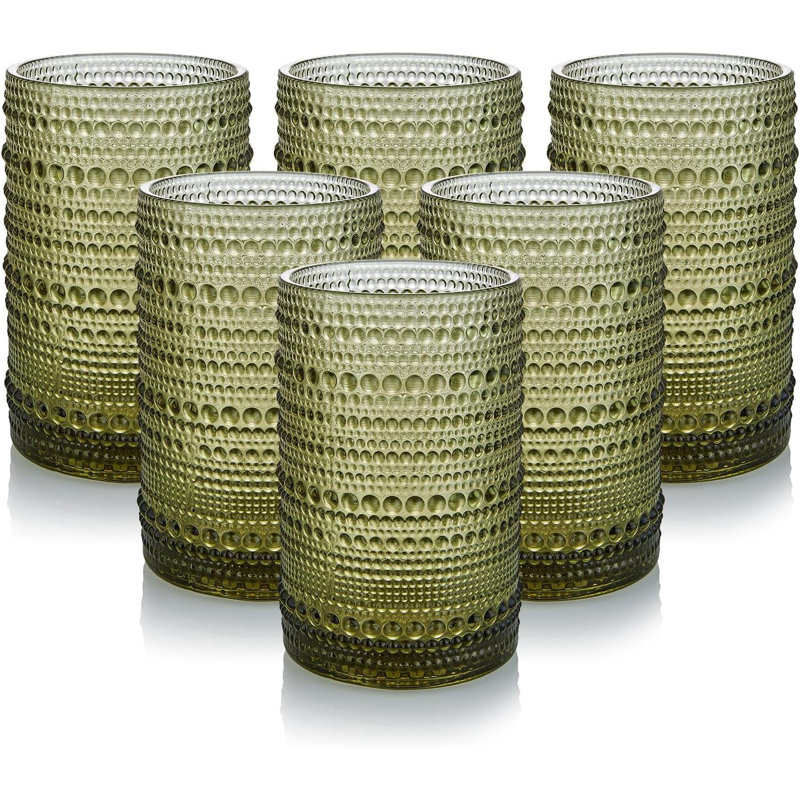 Green Vintage Hobnail Glass Drinking Set of 6, 15 oz