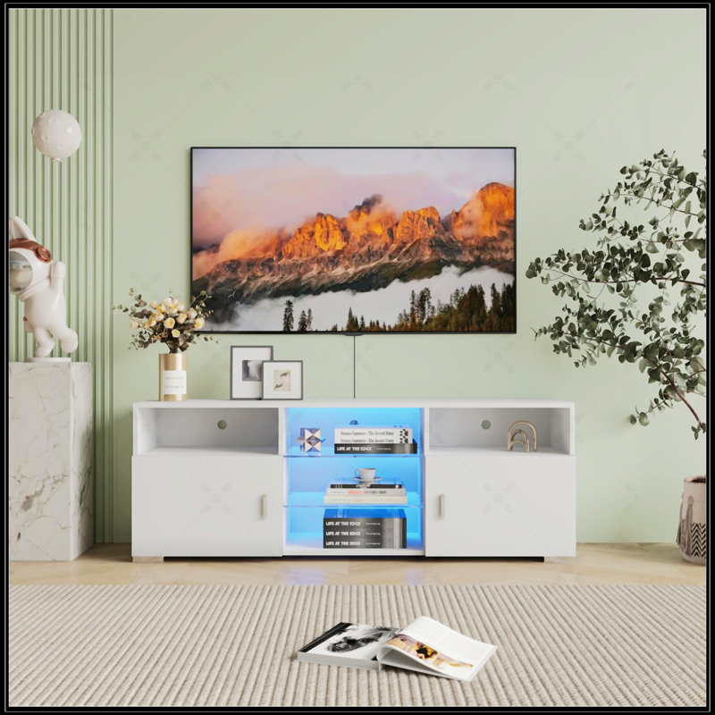 Meuble télé moderne à DEL pour téléviseur de 32 à 60 pouces, console multimédia avec tablettes réglables et lumières DEL télécommandées