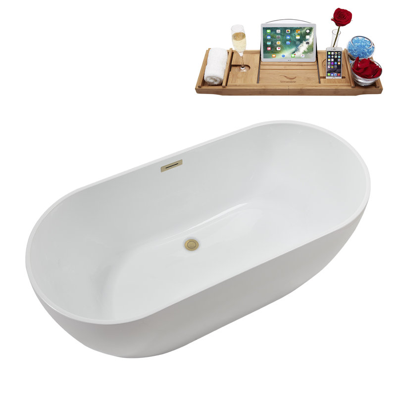 62.2'' x 28.7'' Soaking Acrylic Bathtub, Brushed Brass