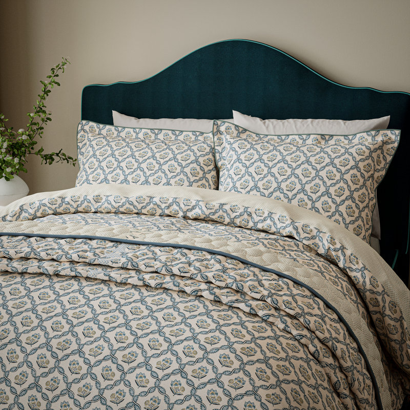 Ribbon Lattice Cotton Floral Duvet Cover Set with Pillowcases Included, King Duvet Cover + 2 Pillowcases