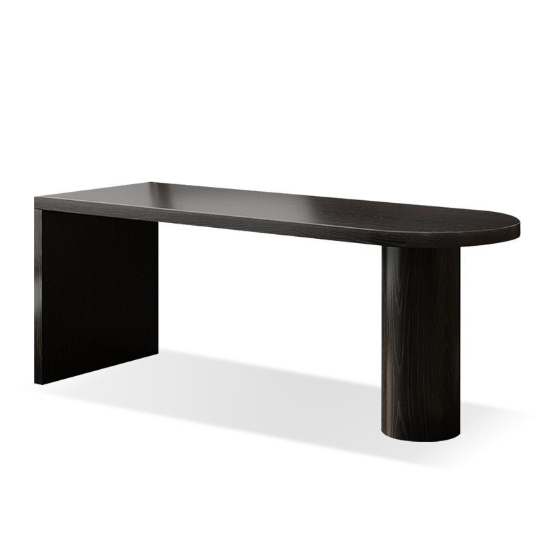 Bureau en bois massif noir demi-cercle, H 29,53 po x l 86,61 po x P 23,62 po