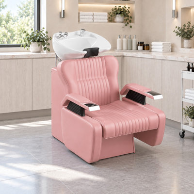 Salon Shampoo Bowl and Chair Set, Shampoo Sink Station for Spa and Beauty Salon -Pink/White