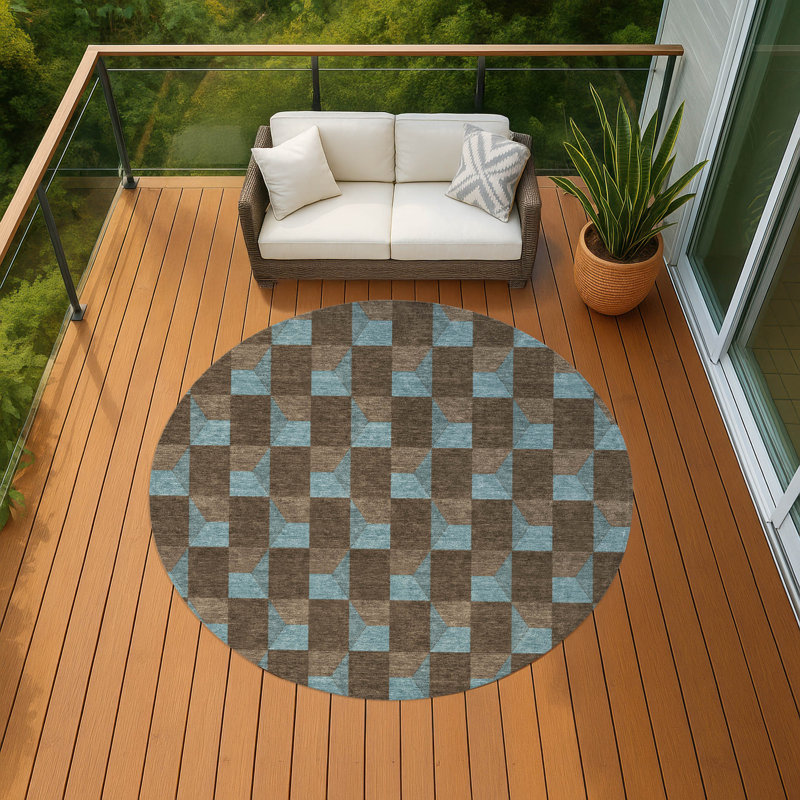 Tapis géométrique intérieur / extérieur lavable à la machine Chantille ACN2680, Chocolate, Rond 8 pi