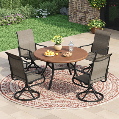 Ensemble de salle à manger en aluminium pour patio avec table de salle à manger ronde et 4 chaises de salle à manger pivotantes en textilène