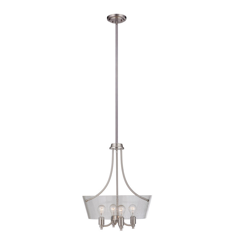Lustre carré/rectangulaire à 4 lumières ombrées Ozge, Nickel poli brossé, Martelée transparente