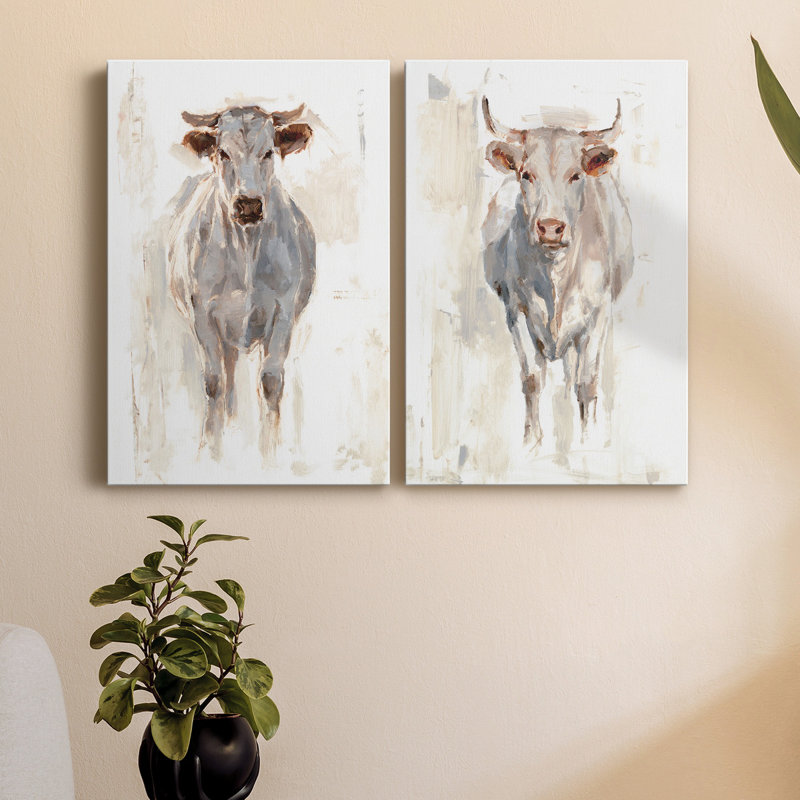 Sunlit Cows I - Toile tendue avec châssis de qualité supérieure - prête à être accrochée, H 36 po x l 24 po x P 1 po