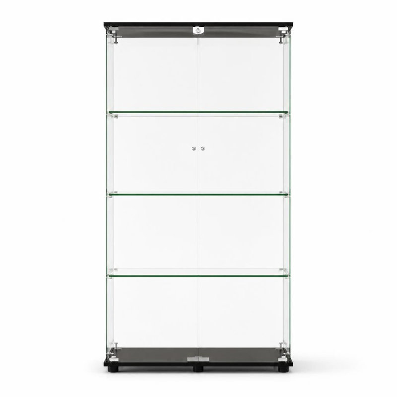 Vitrine à 4 tablettes en verre avec portes doubles verrouillables, bibliothèque en verre trempé de 5 mm pour le salon, la chambre à coucher, le bureau et les objets de collection