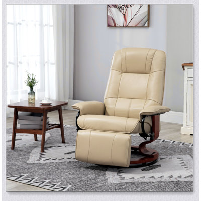 Faux Leather Manual Recliner With Swivel Wood Base Padded Armrest