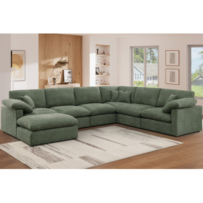 Canapé modulaire réversible d'angle en chenille 7 pièces avec repose-pieds amovible