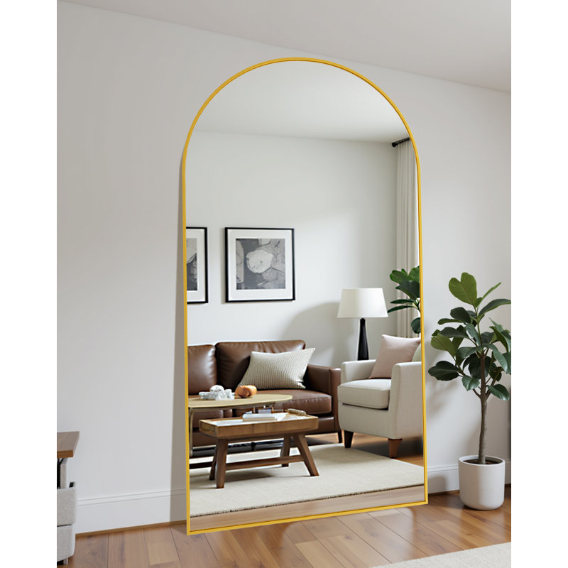 Arched  Metal Oversized Full-Length Mirror, Gold, 82" x 44"