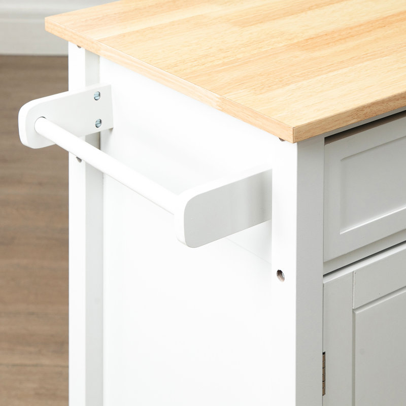 Chariot pour îlot de cuisine blanc avec plateau en bois massif, tiroir et chariot à roulettes modulable, pour la salle à manger, polyvalent
