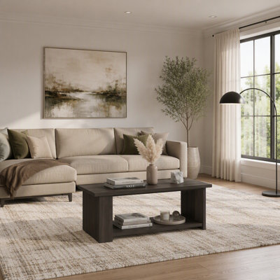Table basse d'appoint moderne avec rebord de rangement inférieur, noyer foncé
