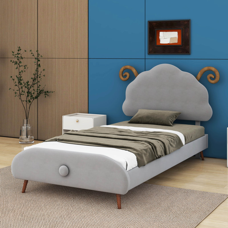 Lit plateforme tapissier Alysee, Simple, gris