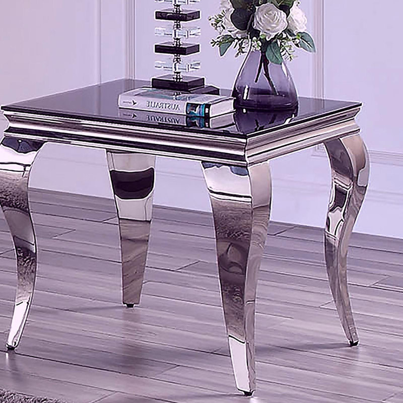 Table de bout moderne 1 pièce avec plateau en verre blanc et pieds en acier inoxydable de style 休闲 卡布里