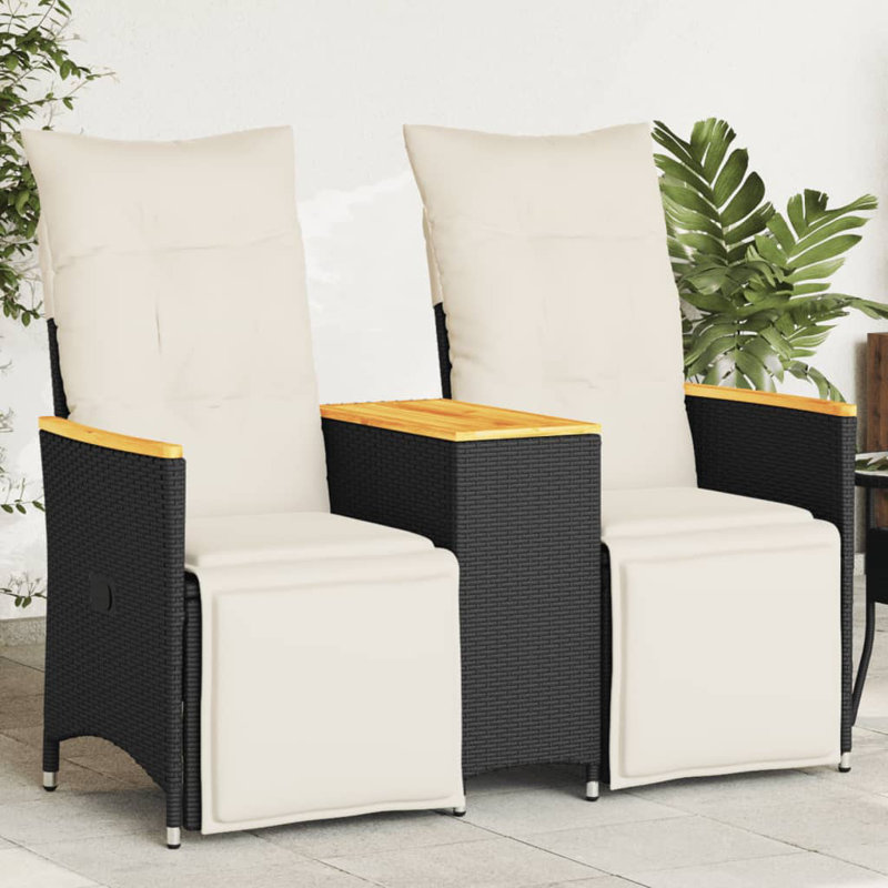  Reclining Garden Sofa Black, Cream White, Cream, Powder-Coated
