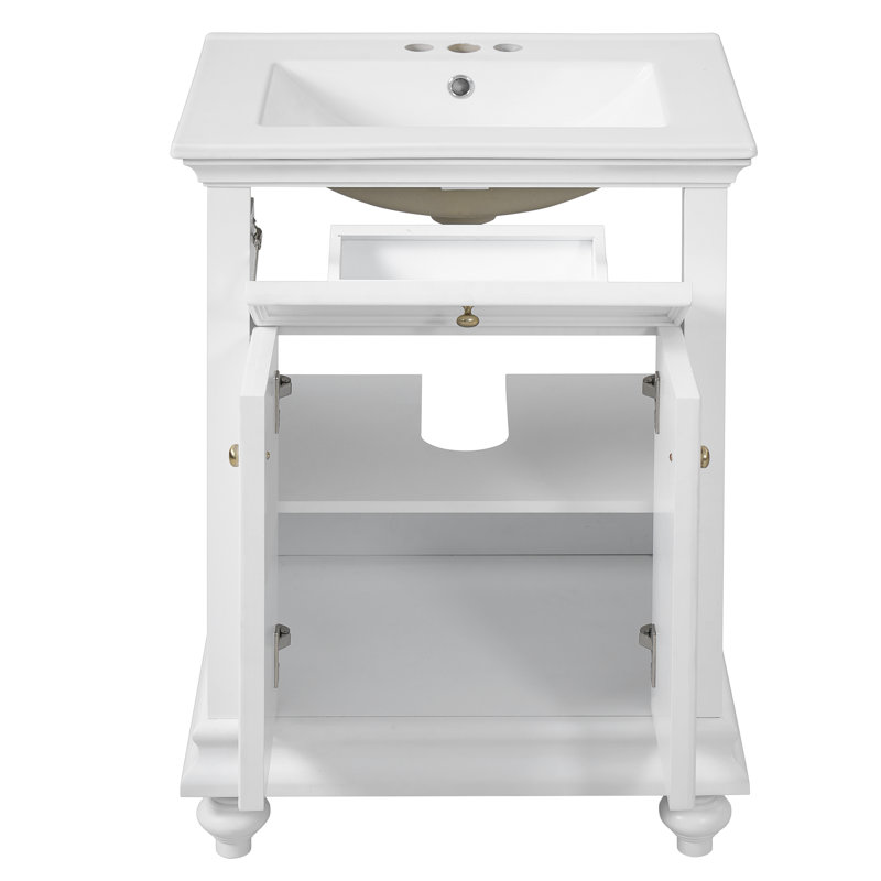 Meuble-lavabo de salle de bain avec tiroir rabattable, White